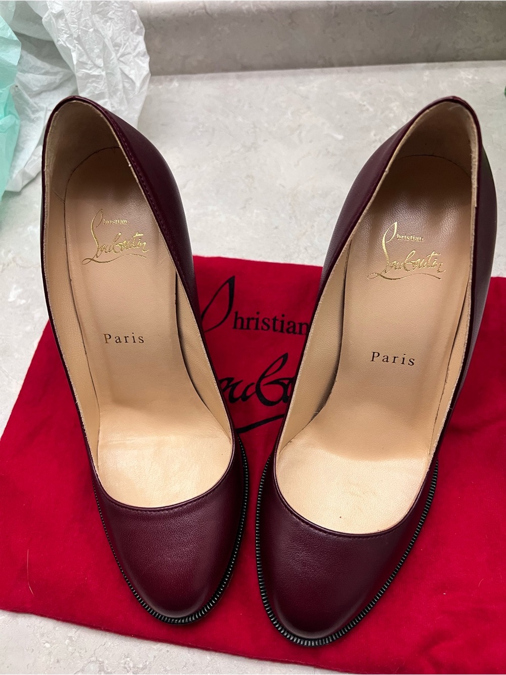 Christian Louboutin Burgundy Leather Round-Toe Pumps